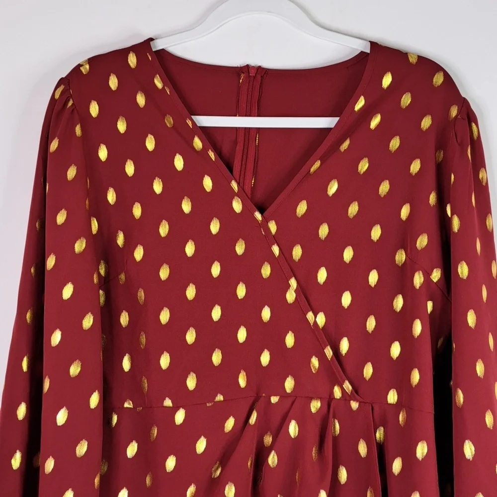 SHEIN Gold Dots Burgundy Red Tunic Size XL US 12 - Picture 3 of 15